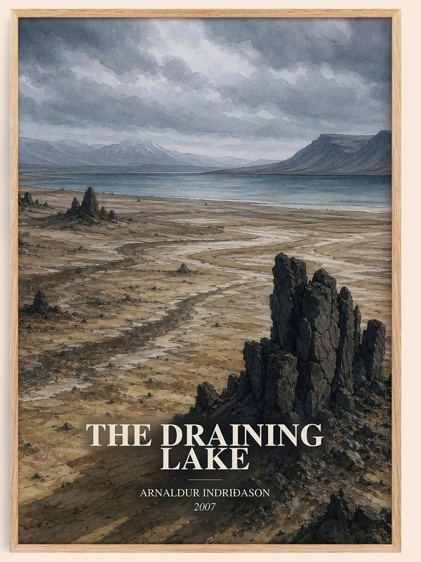 The Draining Lake watercolour book poster by Arnaldur Indriðason – framed literary art print