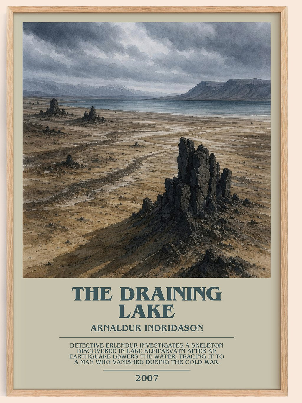 The Draining Lake bookish book poster by Arnaldur Indriðason – framed literary art print