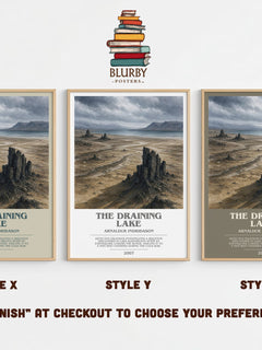The Draining Lake bookish print in frame leaning in hallway – crime wall art