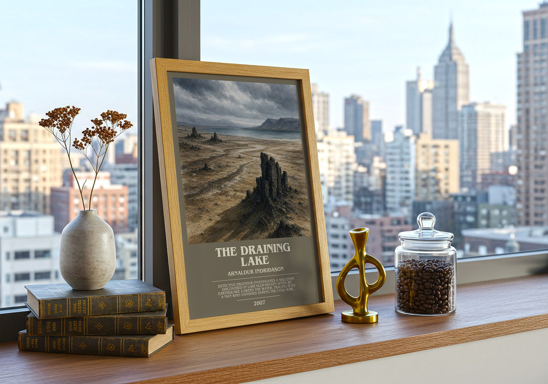 The Draining Lake bookish print framed by window – literary home decor