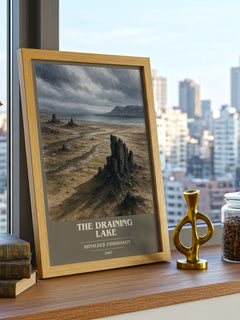 The Draining Lake book cover print framed by window – literary home decor