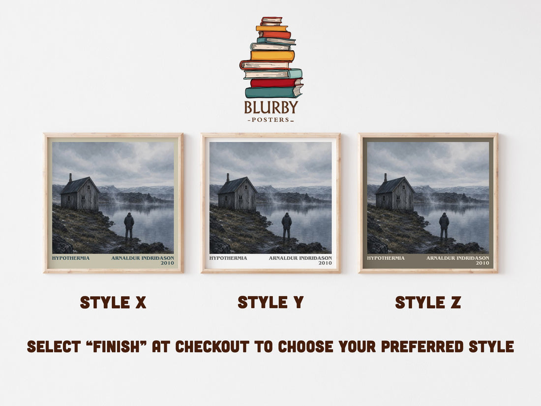 Hypothermia literary print in frame leaning in hallway – crime wall art (mockup)
