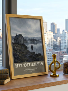 Hypothermia book cover print framed by window – literary home decor