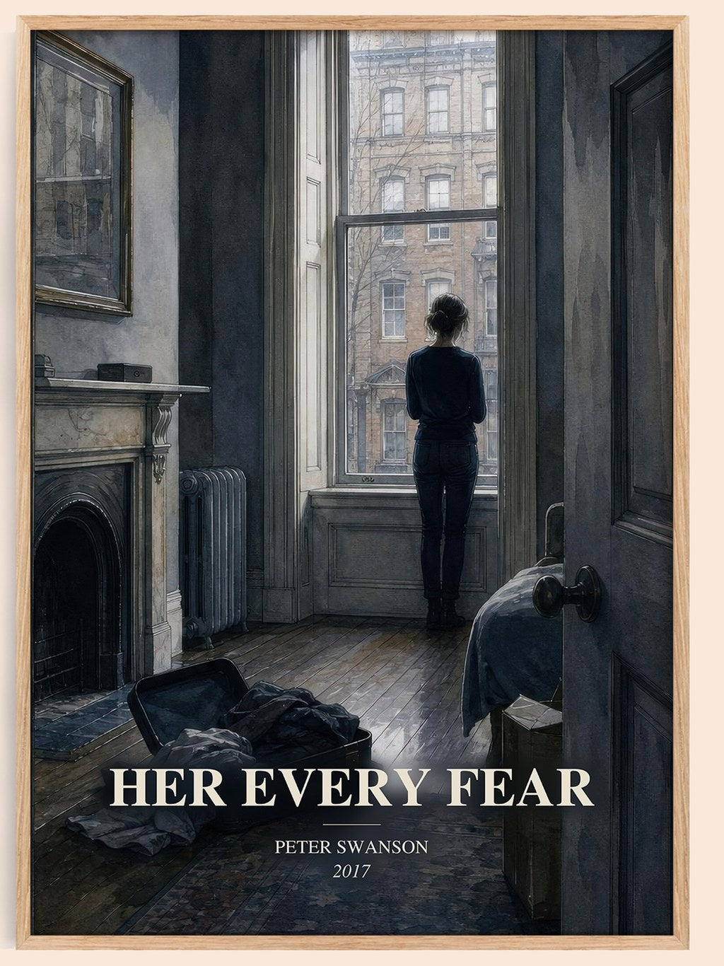 Her Every Fear watercolour book poster by Peter Swanson – framed literary art print