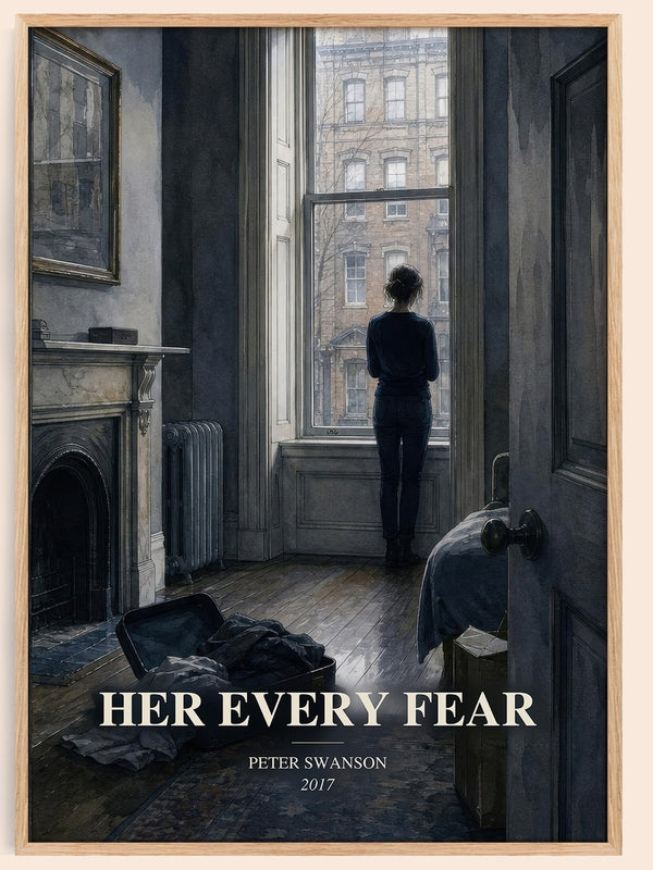 Her Every Fear watercolour book poster by Peter Swanson – framed literary art print
