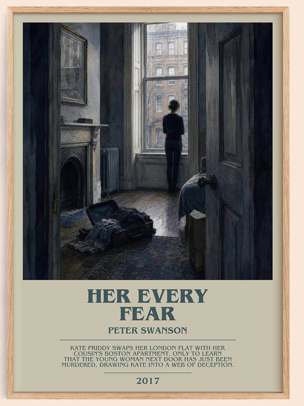 Her Every Fear bookish book poster by Peter Swanson – framed literary art print