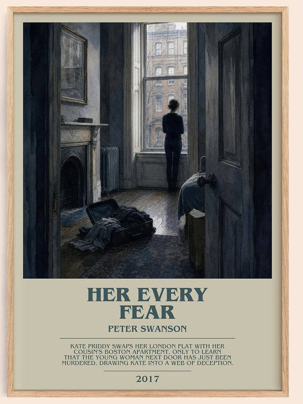 Her Every Fear bookish book poster by Peter Swanson – framed literary art print