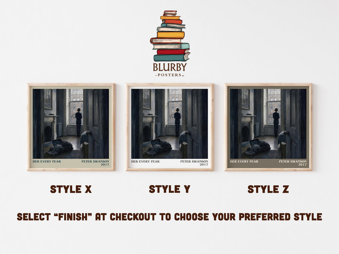 Her Every Fear literary print in frame leaning in hallway – thriller wall art (mockup)