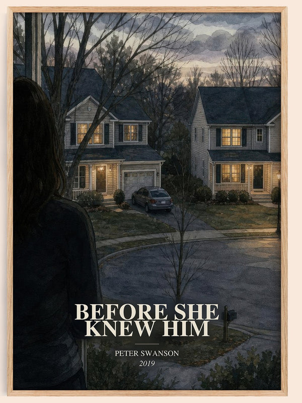 Before She Knew Him watercolour book poster by Peter Swanson – framed literary art print