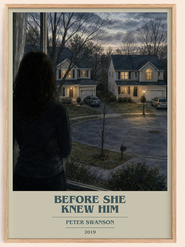 Before She Knew Him book cover book poster by Peter Swanson – framed literary art print