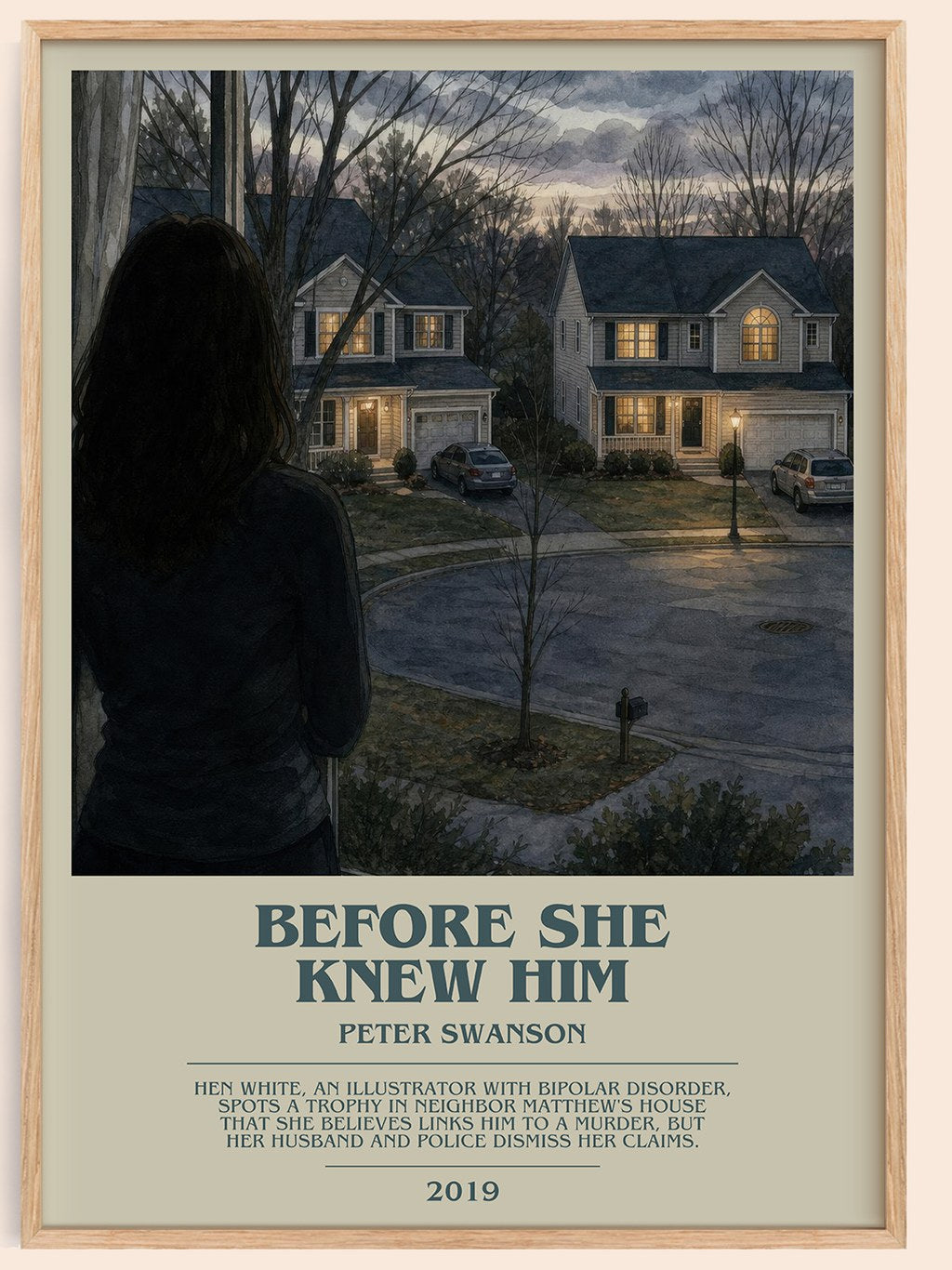 Before She Knew Him bookish book poster by Peter Swanson – framed literary art print