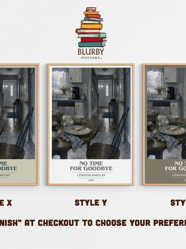 No Time for Goodbye book cover print in frame leaning in hallway – thriller wall art