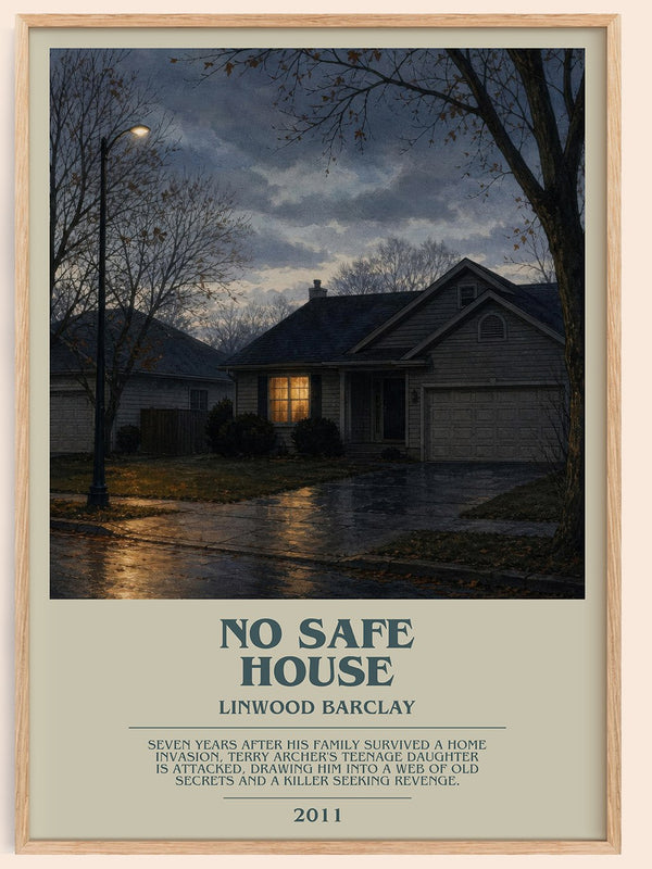 No Safe House bookish book poster by Linwood Barclay – framed literary art print