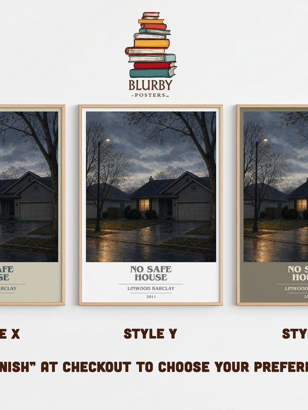 No Safe House book cover print in frame leaning in hallway – thriller wall art