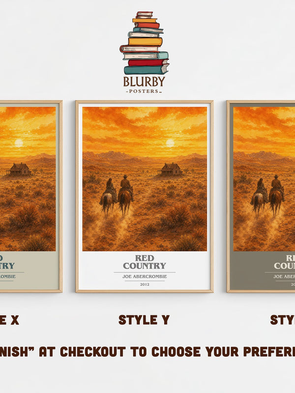 Red Country book cover print in frame leaning in hallway – fantasy wall art