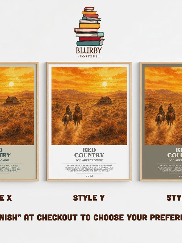 Red Country bookish print in frame leaning in hallway – fantasy wall art