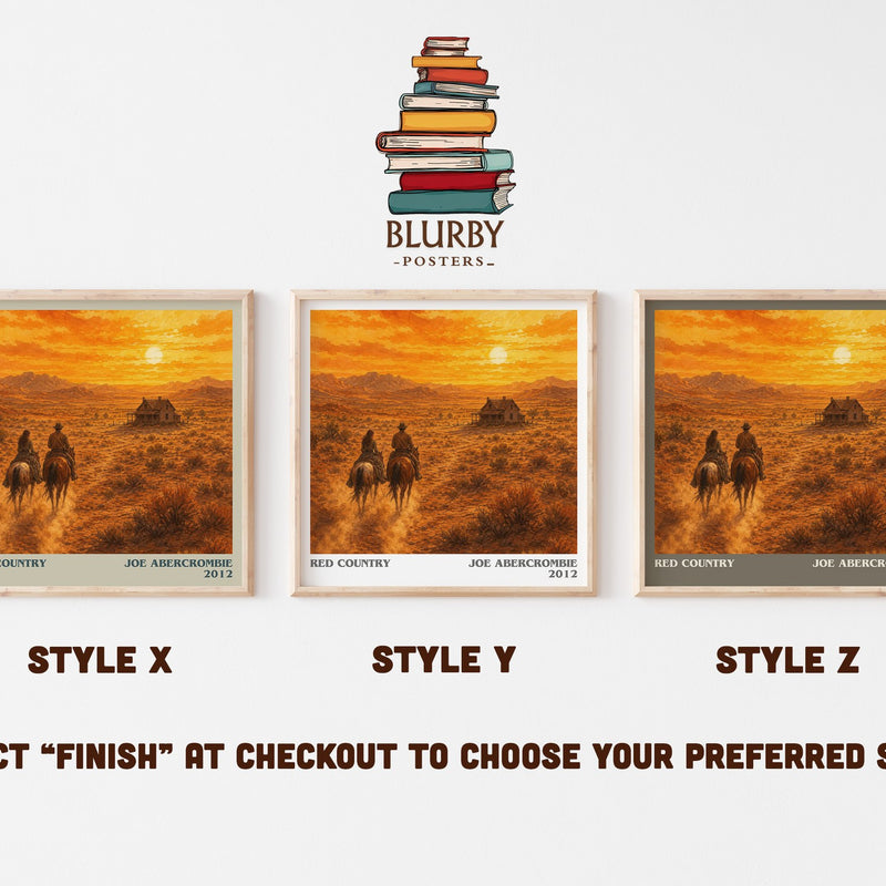 Red Country literary print in frame leaning in hallway – fantasy wall art