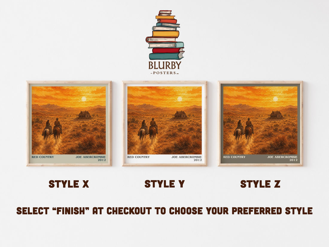 Red Country literary print in frame leaning in hallway – fantasy wall art (mockup)
