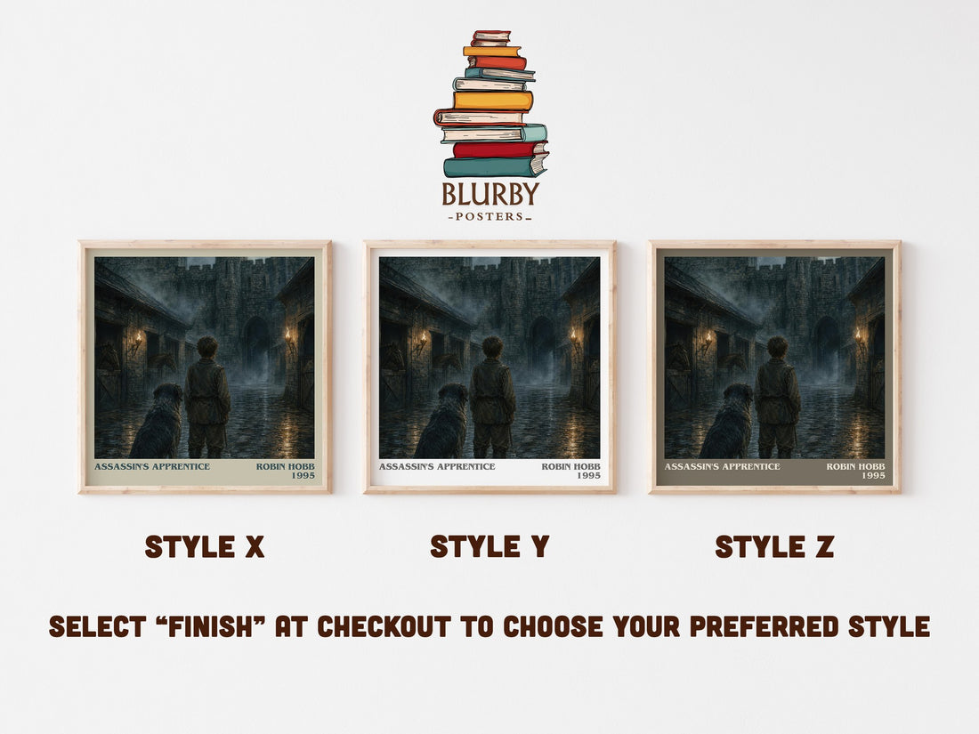 Assassin's Apprentice literary print in frame leaning in hallway – fantasy wall art (mockup)
