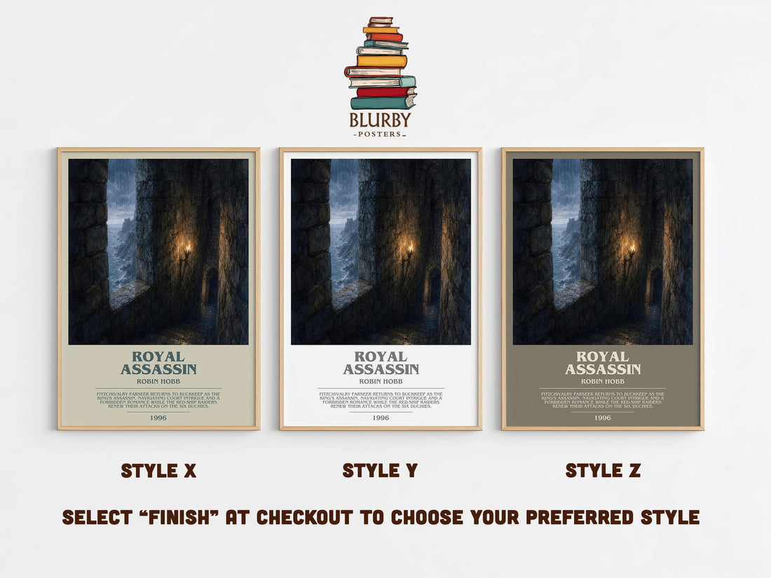 Royal Assassin bookish print in frame leaning in hallway – fantasy wall art (mockup)