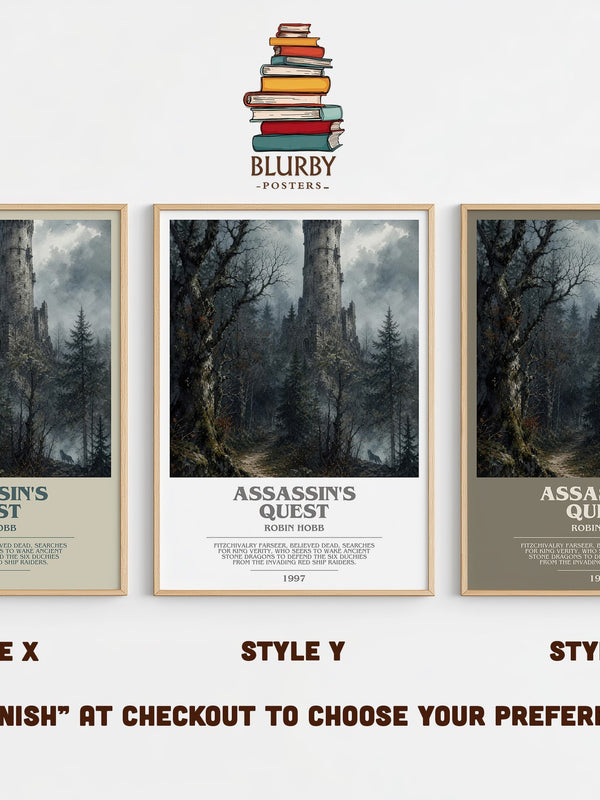 Assassin's Quest bookish print in frame leaning in hallway – fantasy wall art