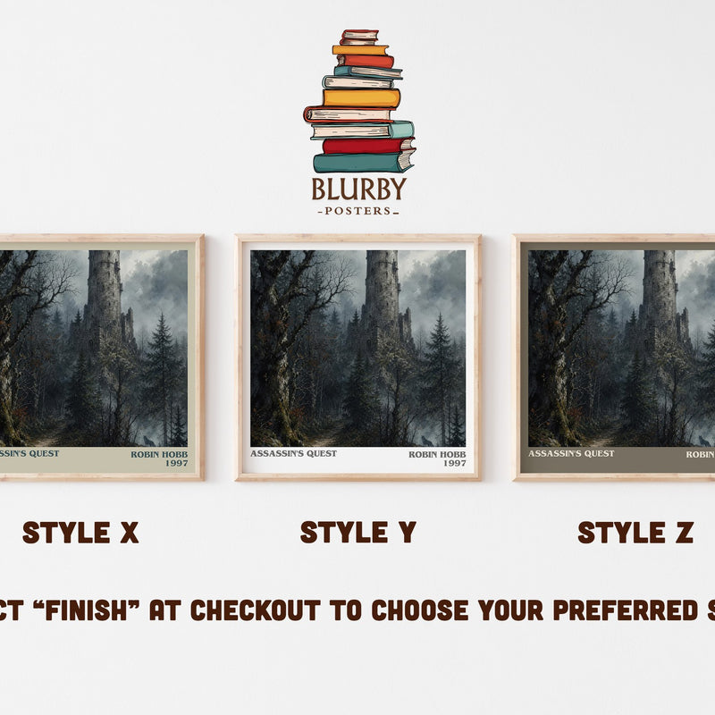 Assassin's Quest literary print in frame leaning in hallway – fantasy wall art