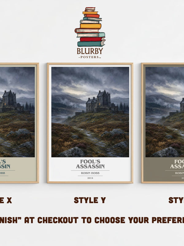 Fool's Assassin book cover print in frame leaning in hallway – fantasy wall art
