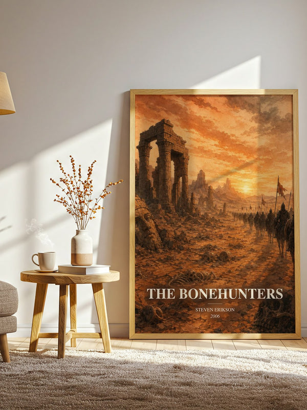 The Bonehunters watercolour print in frame leaning in hallway – fantasy wall art