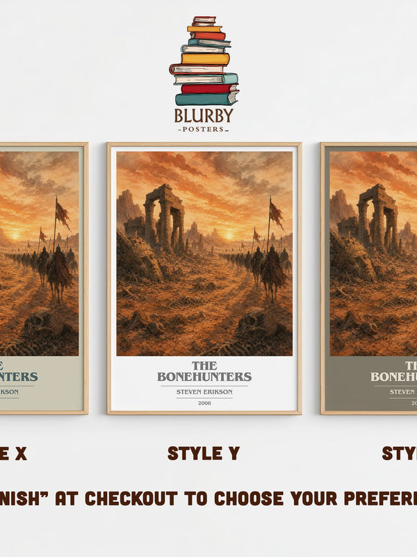 The Bonehunters book cover print in frame leaning in hallway – fantasy wall art