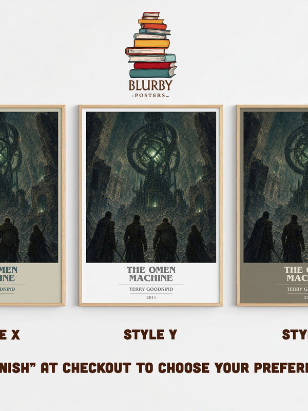 The Omen Machine book cover print in frame leaning in hallway – fantasy wall art