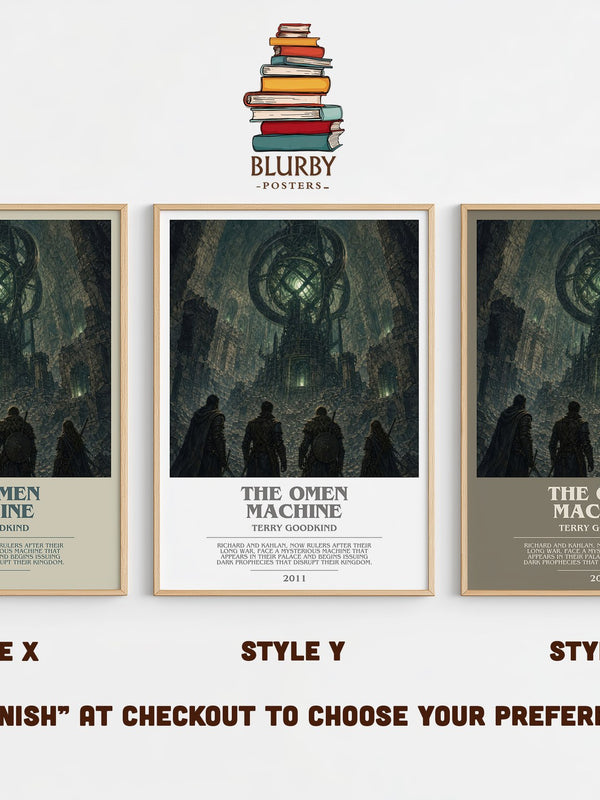 The Omen Machine bookish print in frame leaning in hallway – fantasy wall art