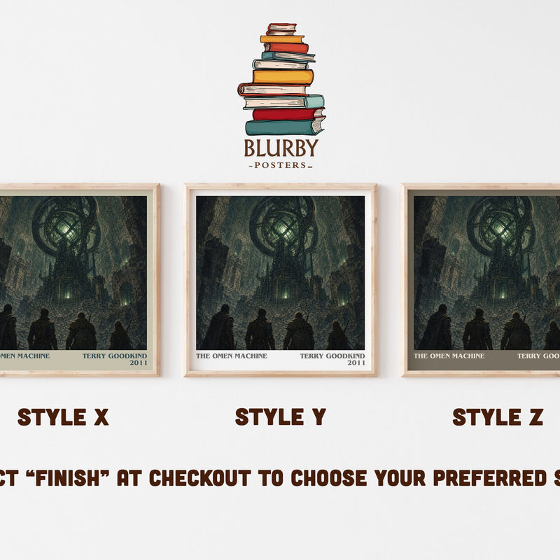 The Omen Machine literary print in frame leaning in hallway – fantasy wall art