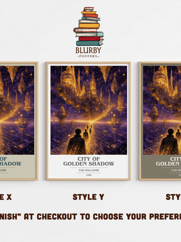 City of Golden Shadow book cover print in frame leaning in hallway – sci fi wall art