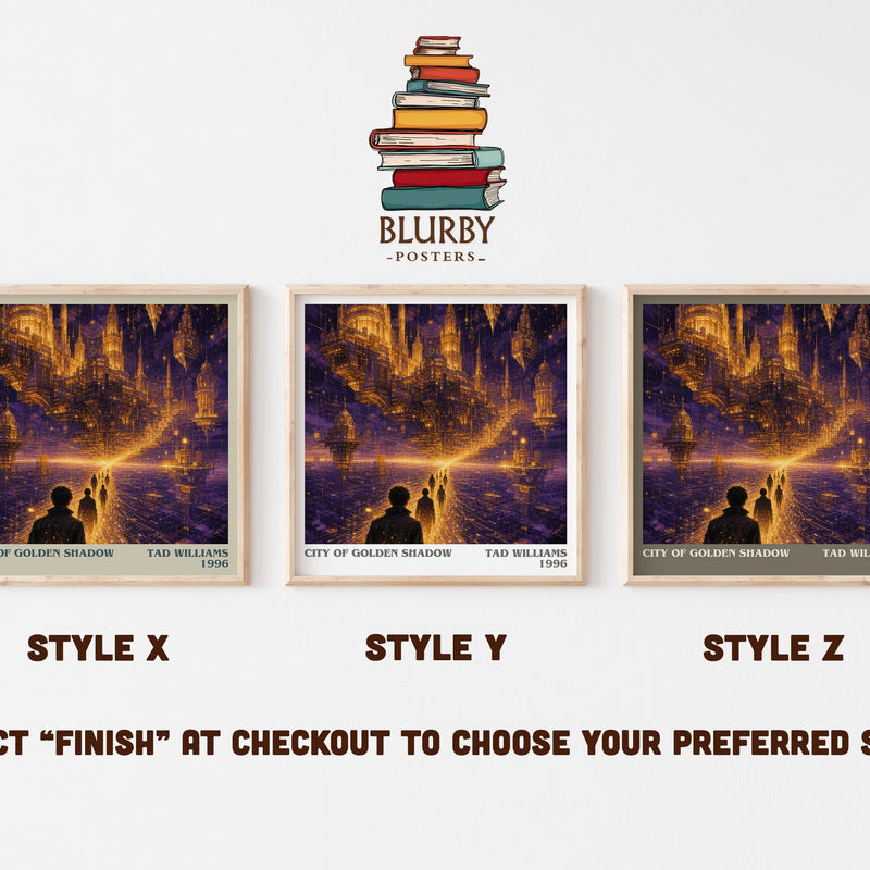 City of Golden Shadow literary print in frame leaning in hallway – sci fi wall art