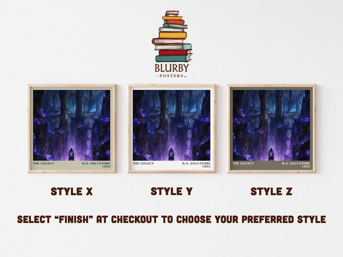 The Legacy literary print in frame leaning in hallway – fantasy wall art (mockup)