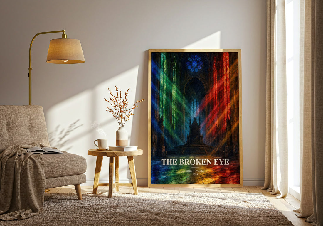The Broken Eye watercolour print in frame leaning in hallway – fantasy wall art (mockup)