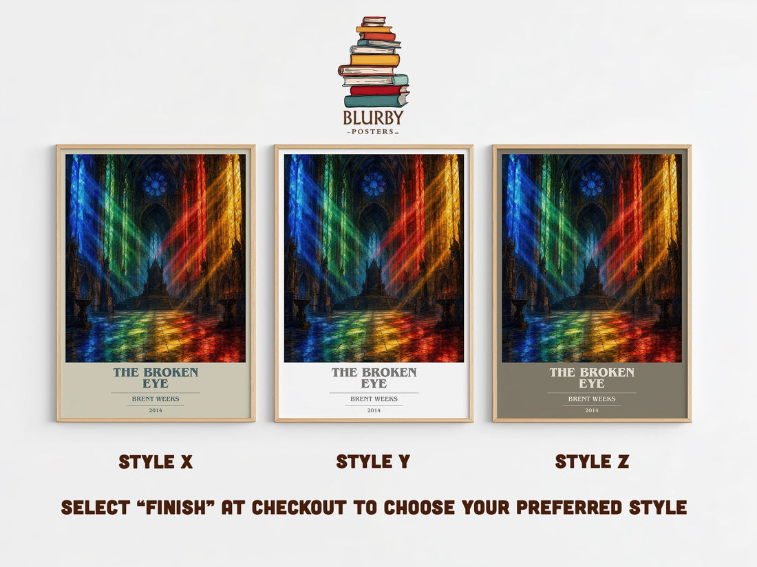 The Broken Eye book cover print in frame leaning in hallway – fantasy wall art (mockup)