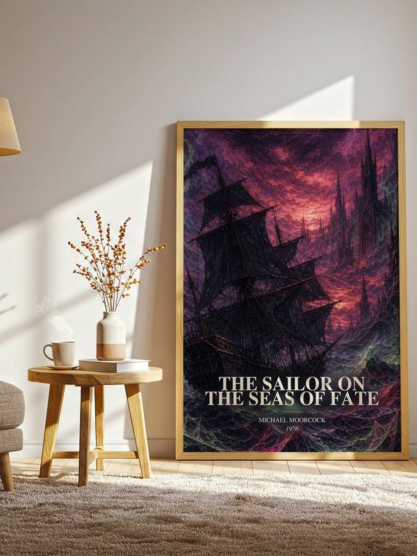 The Sailor on the Seas of Fate watercolour print in frame leaning in hallway – fantasy wall art
