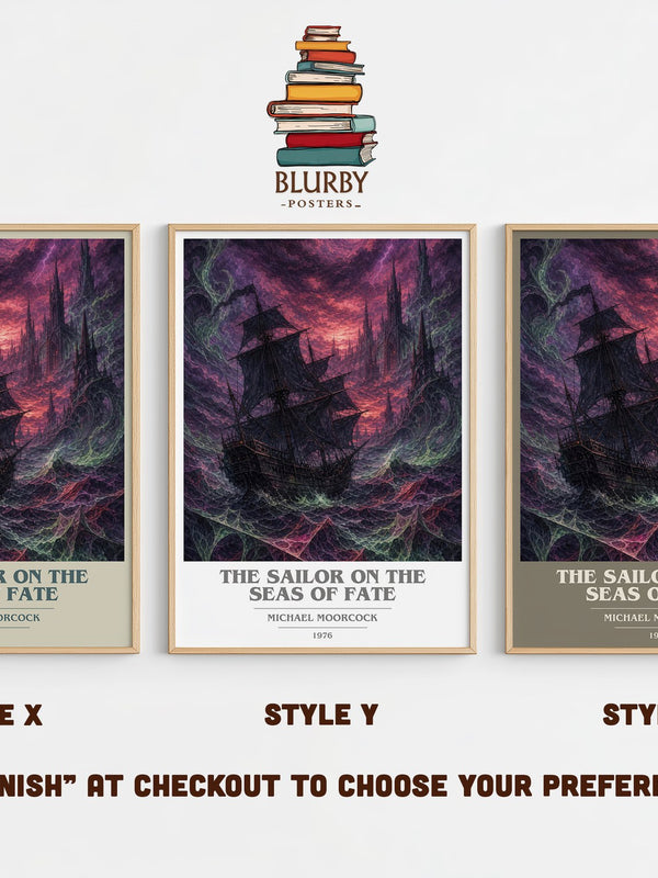 The Sailor on the Seas of Fate book cover print in frame leaning in hallway – fantasy wall art