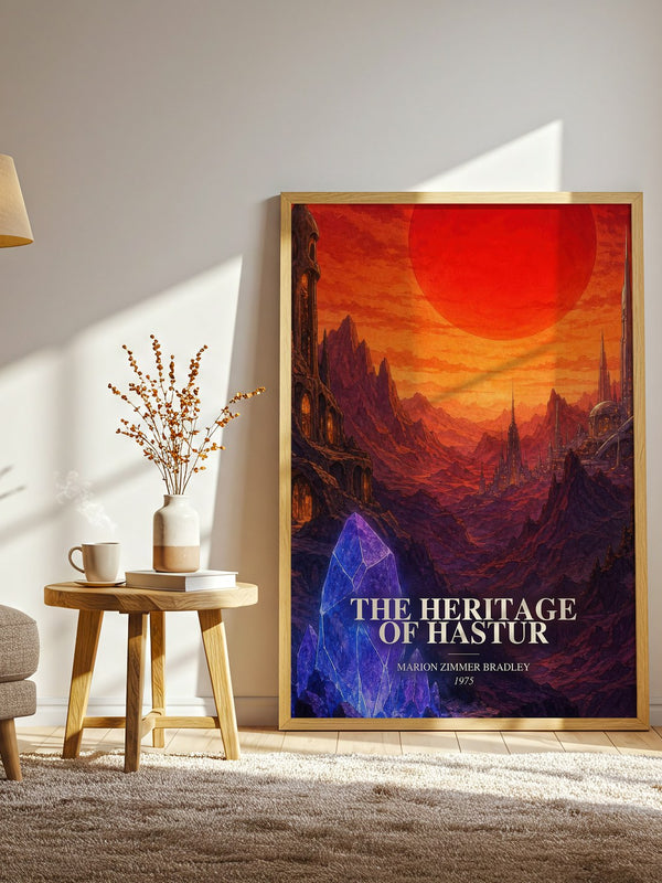 The Heritage of Hastur watercolour print in frame leaning in hallway – sci fi wall art