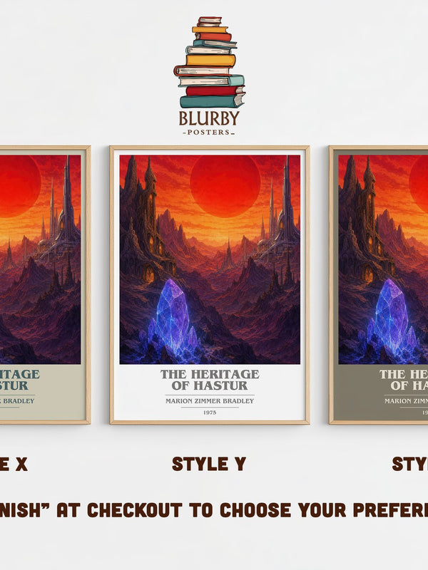 The Heritage of Hastur book cover print in frame leaning in hallway – sci fi wall art