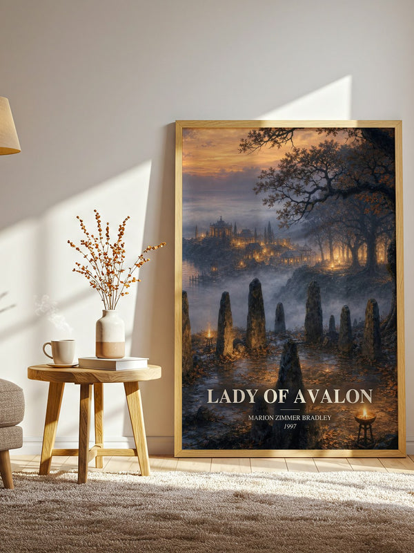 Lady of Avalon watercolour print in frame leaning in hallway – fantasy wall art