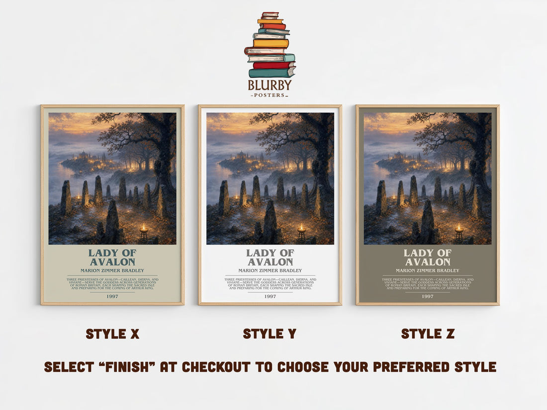 Lady of Avalon bookish print in frame leaning in hallway – fantasy wall art (mockup)