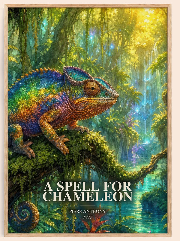 A Spell for Chameleon watercolour book poster by Piers Anthony – framed literary art print
