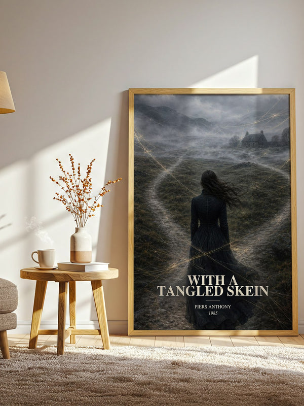 With a Tangled Skein watercolour print in frame leaning in hallway – fantasy wall art