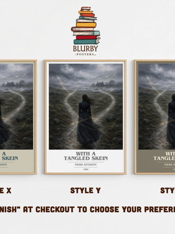 With a Tangled Skein book cover print in frame leaning in hallway – fantasy wall art