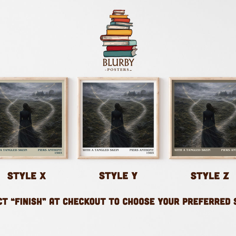 With a Tangled Skein literary print in frame leaning in hallway – fantasy wall art