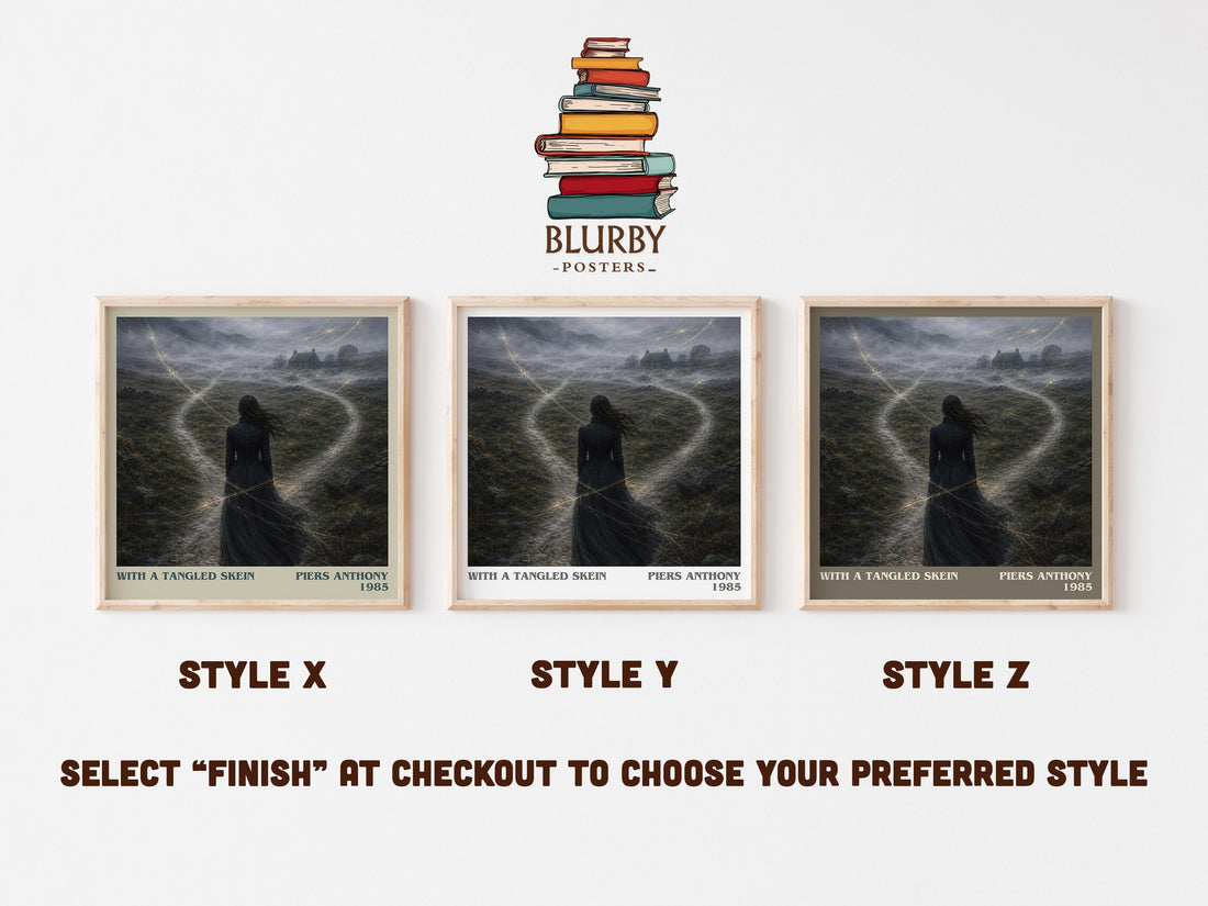 With a Tangled Skein literary print in frame leaning in hallway – fantasy wall art (mockup)