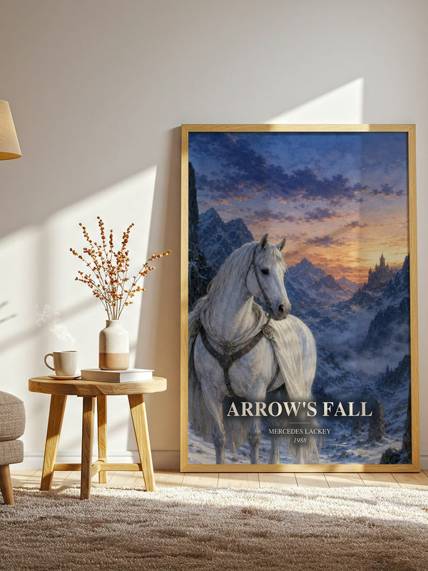 Arrow's Fall watercolour print in frame leaning in hallway – fantasy wall art