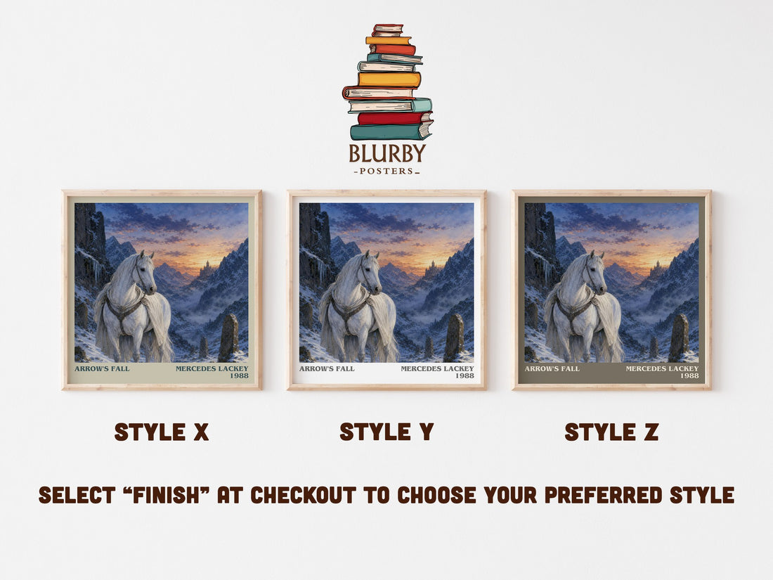 Arrow's Fall literary print in frame leaning in hallway – fantasy wall art (mockup)